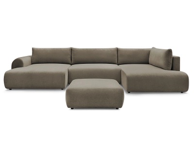 undefined, Panorama-Ecksofa mit Hocker BOBOCHIC LUCIEN Stoff taupe