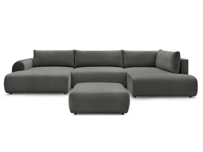 undefined, Panorama-Ecksofa mit Hocker BOBOCHIC LUCIEN Stoff dunkelgrau