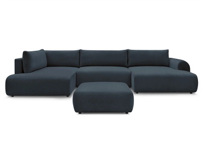 undefined, Panorama-Ecksofa mit Hocker BOBOCHIC LUCIEN Stoff dunkelblau