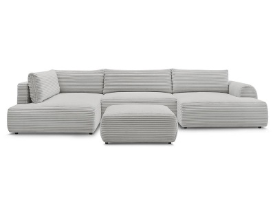 undefined, Panorama-Ecksofa mit Hocker BOBOCHIC LUCIEN Cord-Stoff hellgrau