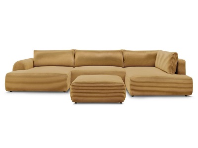 undefined, Panorama-Ecksofa mit Hocker BOBOCHIC LUCIEN Cord-Stoff gelb