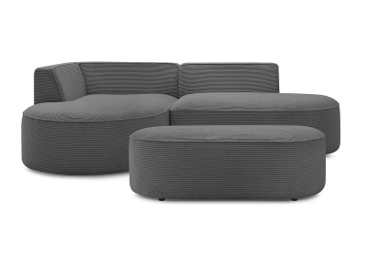undefined, Ecksofa mit Hocker BOBOCHIC ROUSSEAU Cord-Stoff dunkelgrau