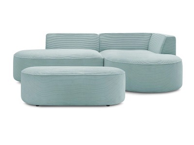 undefined, Ecksofa mit Hocker BOBOCHIC ROUSSEAU Cord-Stoff hellblau