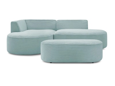 undefined, Ecksofa mit Hocker BOBOCHIC ROUSSEAU Cord-Stoff hellblau