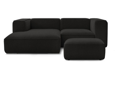 undefined, Ecksofa mit Hocker BOBOCHIC ZEPHYR Stoff mit Textur schwarz