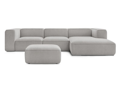 undefined, Ecksofa mit Hocker BOBOCHIC ZEPHYR Stoff mit Textur hellgrau