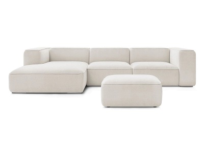 undefined, Ecksofa mit Hocker BOBOCHIC ZEPHYR Stoff mit Textur weiss