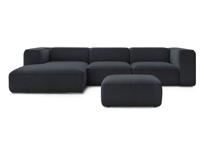 undefined, Ecksofa mit Hocker BOBOCHIC ZEPHYR Stoff mit Textur dunkelblau