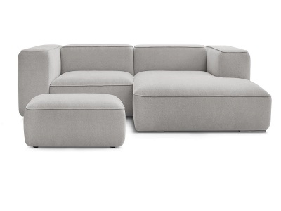 undefined, Ecksofa mit Hocker BOBOCHIC ZEPHYR Stoff mit Textur hellgrau