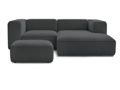 undefined, Ecksofa mit Hocker BOBOCHIC ZEPHYR Stoff mit Textur dunkelgrau