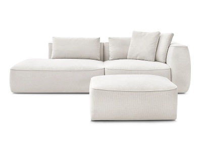 undefined, 3er Sofa mit Hocker BOBOCHIC LEOPOLD Stoff chiniert weiss