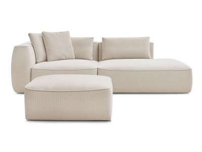 undefined, 3er Sofa mit Hocker BOBOCHIC LEOPOLD Stoff chiniert beige