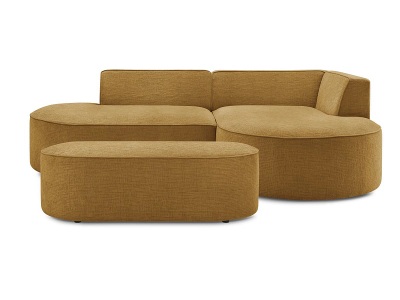 undefined, Ecksofa mit Hocker BOBOCHIC ROUSSEAU Stoff mit Textur gelb