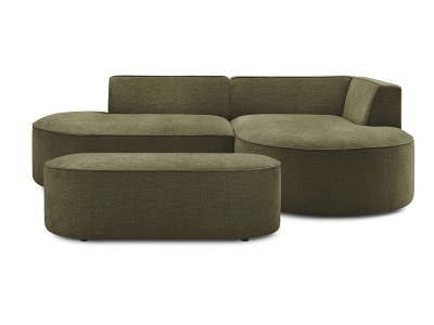 undefined, Ecksofa mit Hocker BOBOCHIC ROUSSEAU Stoff mit Textur grün