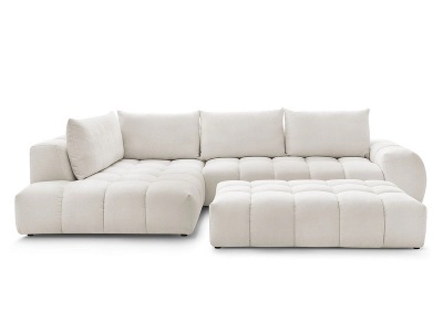 undefined, Ecksofa mit Hocker BOBOCHIC EVEREST Stoff mit Textur weiss