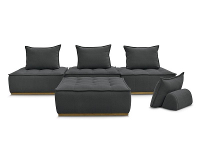 undefined, 3er Sofa mit Hocker BOBOCHIC ELISA Stoff mit Textur dunkelgrau