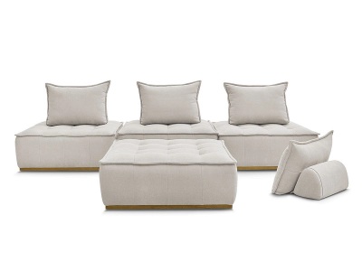 undefined, 3er Sofa mit Hocker BOBOCHIC ELISA Stoff mit Textur beige
