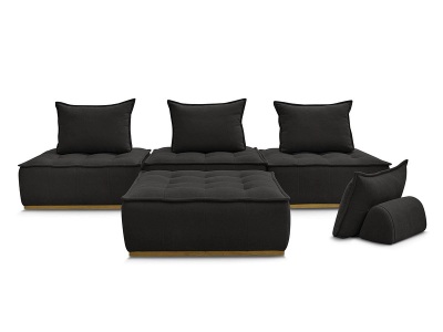 undefined, 3er Sofa mit Hocker BOBOCHIC ELISA Stoff mit Textur schwarz