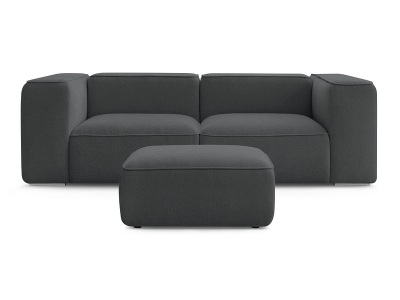 undefined, 2er Sofa mit Hocker BOBOCHIC ZEPHYR Stoff mit Textur dunkelgrau
