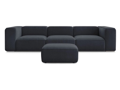 undefined, 3er Sofa mit Hocker BOBOCHIC ZEPHYR Stoff mit Textur dunkelblau