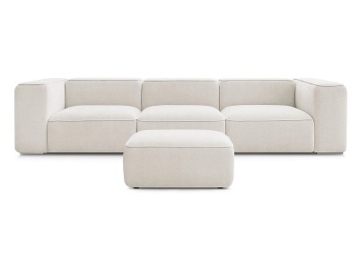 undefined, 3er Sofa mit Hocker BOBOCHIC ZEPHYR Stoff mit Textur weiss