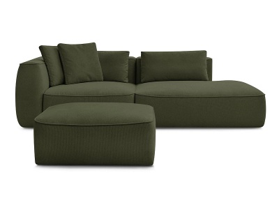 undefined, 3er Sofa mit Hocker BOBOCHIC LEOPOLD Stoff chiniert dunkelgrün
