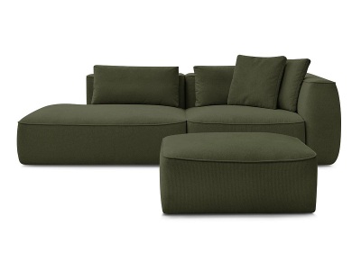 undefined, 3er Sofa mit Hocker BOBOCHIC LEOPOLD Stoff chiniert dunkelgrün