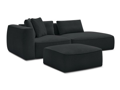 undefined, 3er Sofa mit Hocker BOBOCHIC LEOPOLD Stoff chiniert dunkelgrau
