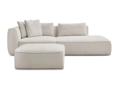 undefined, 3er Sofa mit Hocker BOBOCHIC LEOPOLD Stoff mit Textur beige