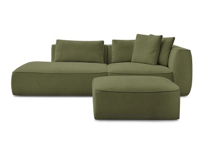 undefined, 3er Sofa mit Hocker BOBOCHIC LEOPOLD Stoff mit Textur dunkelgrün