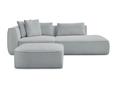 undefined, 3er Sofa mit Hocker BOBOCHIC LEOPOLD Stoff mit Textur hellgrau
