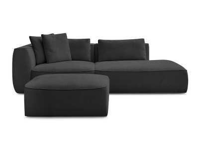 undefined, 3er Sofa mit Hocker BOBOCHIC LEOPOLD Stoff mit Textur schwarz