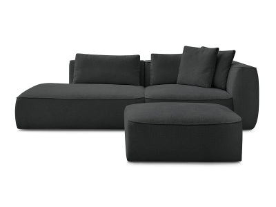 undefined, 3er Sofa mit Hocker BOBOCHIC LEOPOLD Stoff mit Textur schwarz