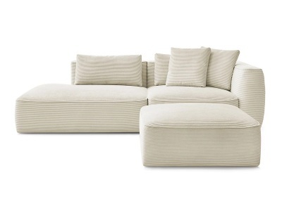 undefined, 3er Sofa mit Hocker BOBOCHIC LEOPOLD Cord-Stoff beige, 3er Sofa mit Hocker BOBOCHIC LEOPOLD Cord-Stoff beige