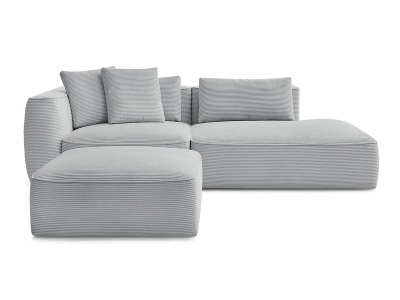 undefined, 3er Sofa mit Hocker BOBOCHIC LEOPOLD Cord-Stoff hellgrau, 3er Sofa mit Hocker BOBOCHIC LEOPOLD Cord-Stoff hellgrau