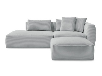 undefined, 3er Sofa mit Hocker BOBOCHIC LEOPOLD Cord-Stoff hellgrau, 3er Sofa mit Hocker BOBOCHIC LEOPOLD Cord-Stoff hellgrau