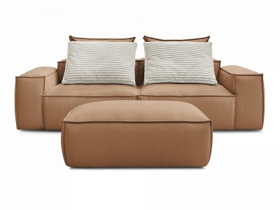 undefined, 3er Sofa mit Hocker BOBOCHIC BOHEME Synthetisches Leder hellbraun