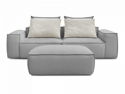 undefined, 3er Sofa mit Hocker BOBOCHIC BOHEME Synthetisches Leder hellgrau