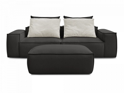undefined, 3er Sofa mit Hocker BOBOCHIC BOHEME Synthetisches Leder schwarz