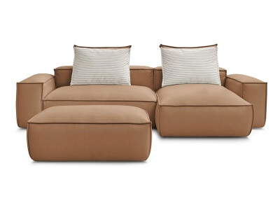 undefined, Ecksofa mit Hocker BOBOCHIC BOHEME Synthetisches Leder hellbraun, Ecksofa mit Hocker BOBOCHIC BOHEME Synthetisches Leder hellbraun