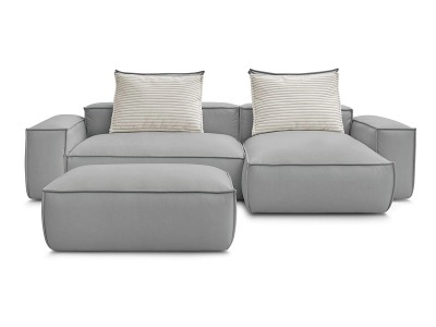 undefined, Ecksofa mit Hocker BOBOCHIC BOHEME Synthetisches Leder hellgrau, Ecksofa mit Hocker BOBOCHIC BOHEME Synthetisches Leder hellgrau