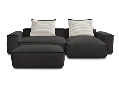 undefined, Ecksofa mit Hocker BOBOCHIC BOHEME Synthetisches Leder schwarz, Ecksofa mit Hocker BOBOCHIC BOHEME Synthetisches Leder schwarz
