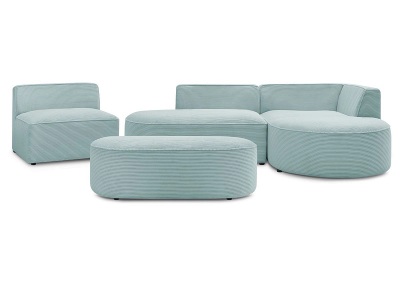 Bobochic, Ecksofa mit Hocker BOBOCHIC ROUSSEAU Cord-Stoff hellblau