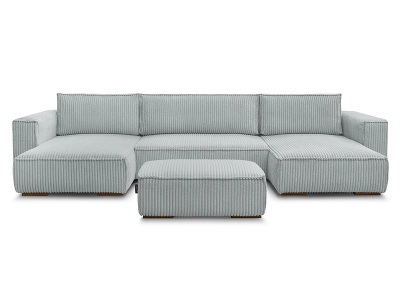 Bobochic, Panorama-Ecksofa mit Hocker BOBOCHIC CHELSEA Cord-Stoff hellgrau