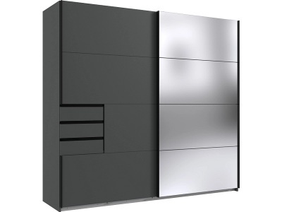 MID.YOU, MID.YOU Schwebetürenschrank in graphitfarben , Saigon , Metall , 4 Fächer , 3 Schubladen , 225x210x64 cm , Dekorfolie,Dekorfolie,Nachbildung,Nachbildung , 001787040009, Schwebetürenschrank ASCONA grafit 2 Türen 3 Schubladen