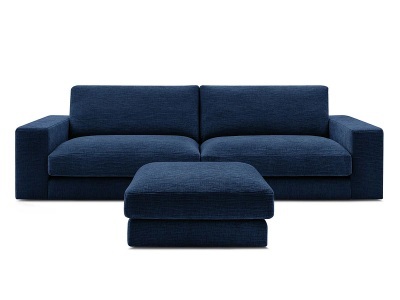 Bobochic, 3er Sofa mit Hocker BOBOCHIC LEONARD Stoff mit Textur dunkelblau