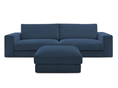 Bobochic, 3er Sofa mit Hocker BOBOCHIC LEONARD Cord-Stoff dunkelblau, 3er Sofa mit Hocker BOBOCHIC LEONARD Cord-Stoff dunkelblau