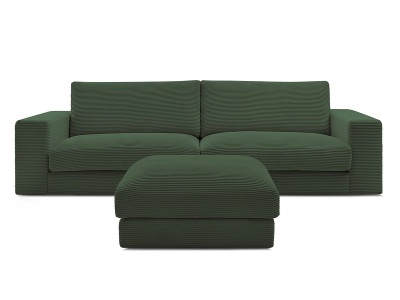Bobochic, 3er Sofa mit Hocker BOBOCHIC LEONARD Cord-Stoff grün, 3er Sofa mit Hocker BOBOCHIC LEONARD Cord-Stoff grün