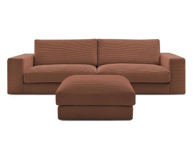 Bobochic, 3er Sofa mit Hocker BOBOCHIC LEONARD Cord-Stoff orange, 3er Sofa mit Hocker BOBOCHIC LEONARD Cord-Stoff orange