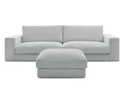 Bobochic, 3er Sofa mit Hocker BOBOCHIC LEONARD Cord-Stoff hellgrau, 3er Sofa mit Hocker BOBOCHIC LEONARD Cord-Stoff hellgrau